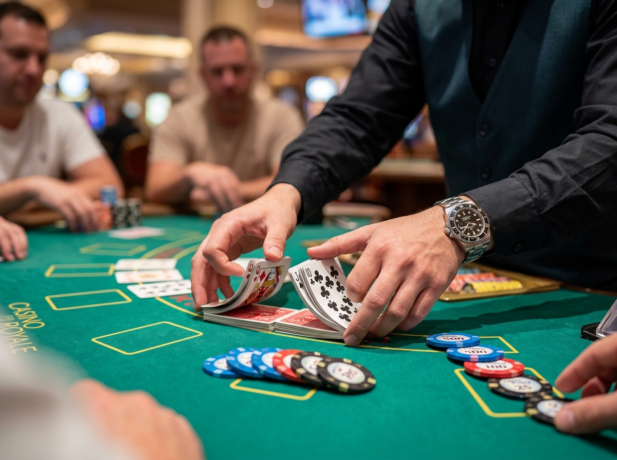 Professional dealer shuffling at Club Re Straddle