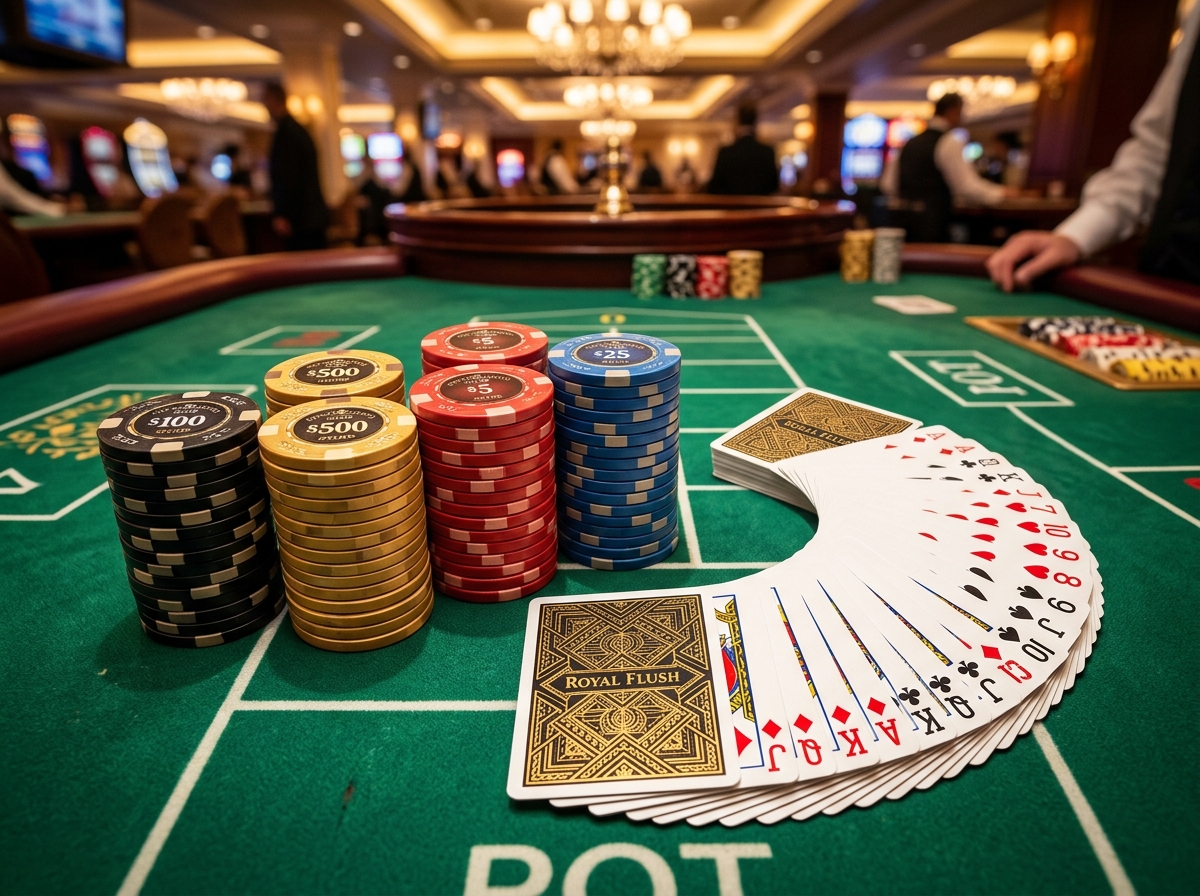 Vibrant poker chips and cards at Club Re Straddle
